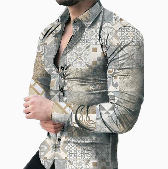 Four season men's long sleeved shirt 3D splashed ink long sleeved shirt plus size fashionable casual shirt men's clothing