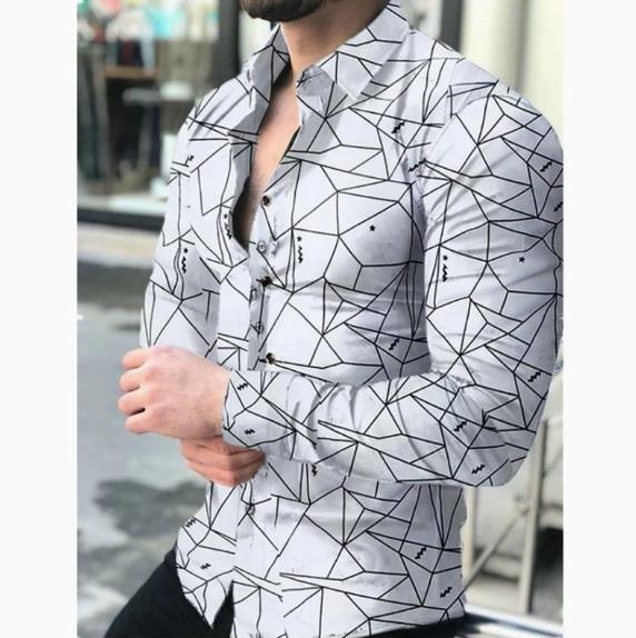 Four season men's long sleeved shirt 3D splashed ink long sleeved shirt plus size fashionable casual shirt men's clothing