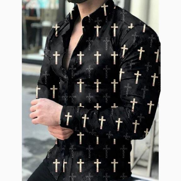 Four season men's long sleeved shirt 3D splashed ink long sleeved shirt plus size fashionable casual shirt men's clothing
