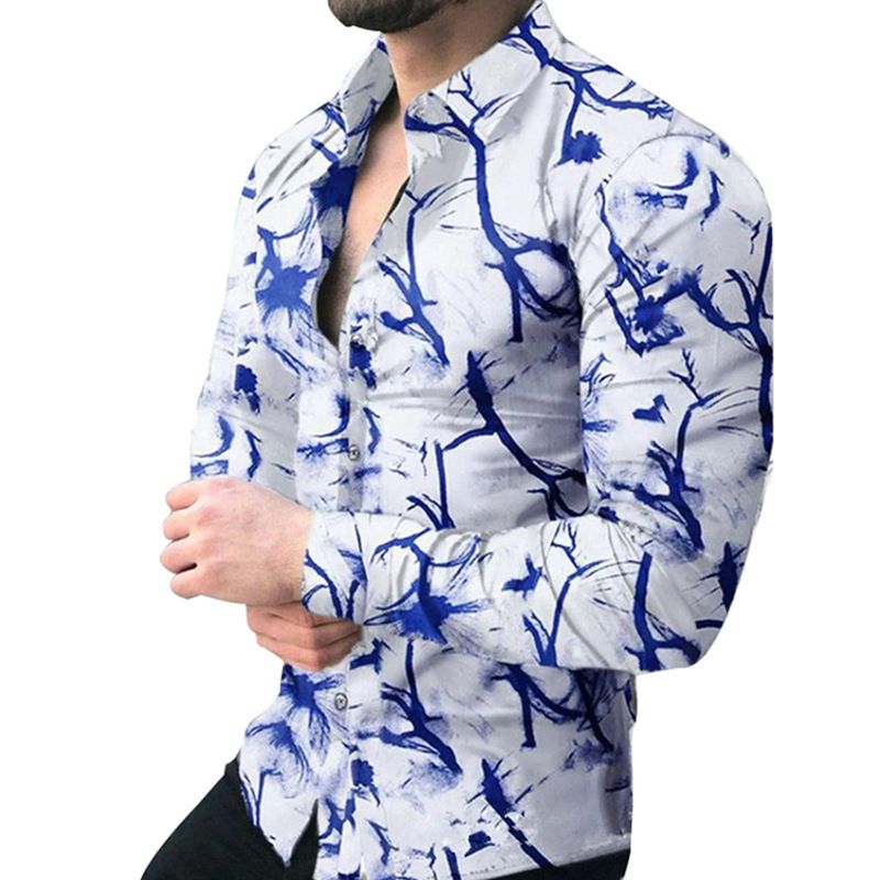Four season men's long sleeved shirt, casual printed shirt, breathable men's shirt