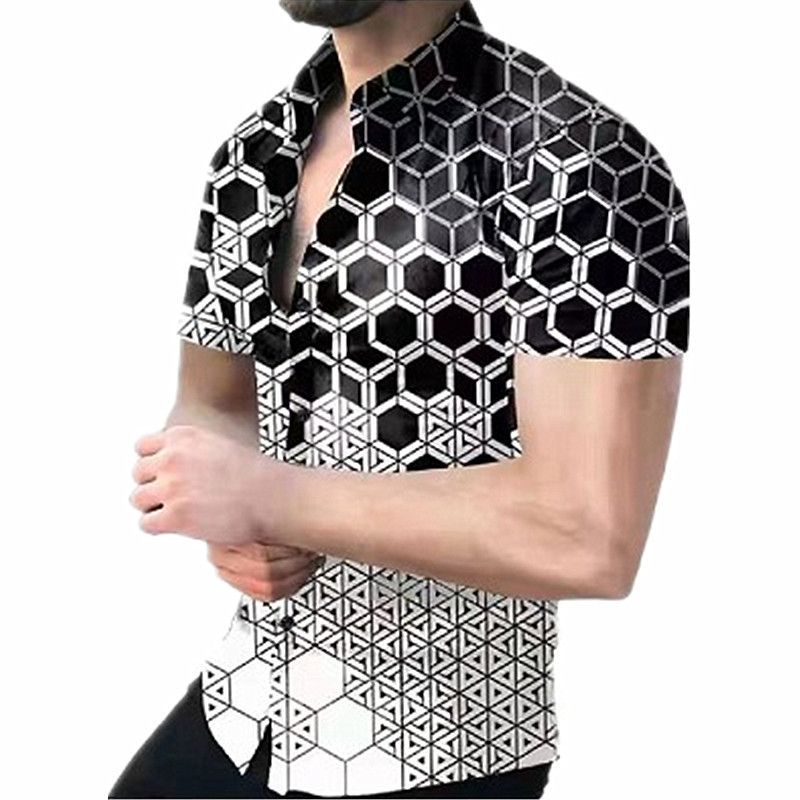 Men's summer short sleeved shirt 3D digital printed pattern shirt plus size shirt men's clothing