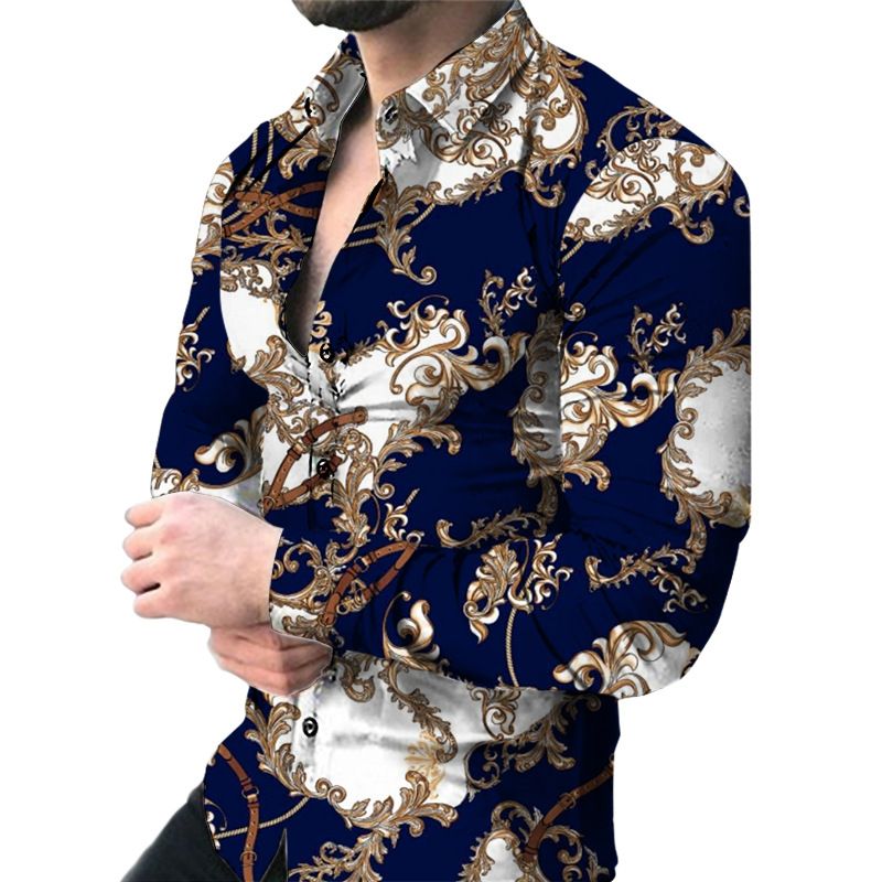 Spring and Autumn Men's Long sleeved Shirt 3D Digital Printed Shirt Casual Long sleeved Shirt Collar Shirt Men's Wear