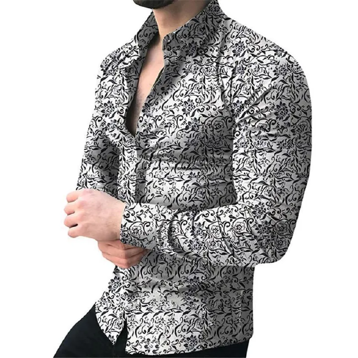 Spring and Autumn men's long sleeved shirt, casual printed shirt, floral shirt, men's shirt, men's shirt