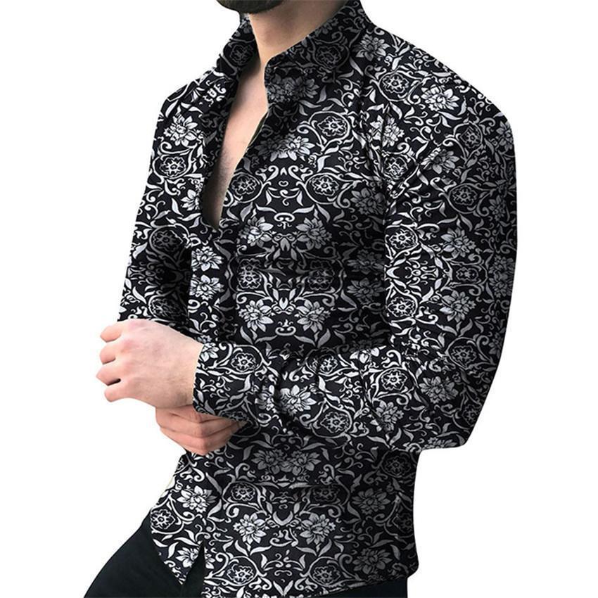 Spring and Autumn men's long sleeved shirt, casual printed shirt, floral shirt, men's shirt, men's shirt