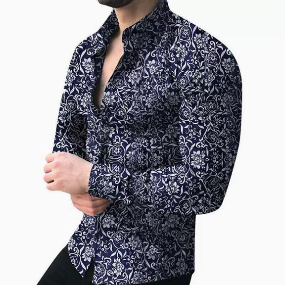 Spring and Autumn men's long sleeved shirt, casual printed shirt, floral shirt, men's shirt, men's shirt