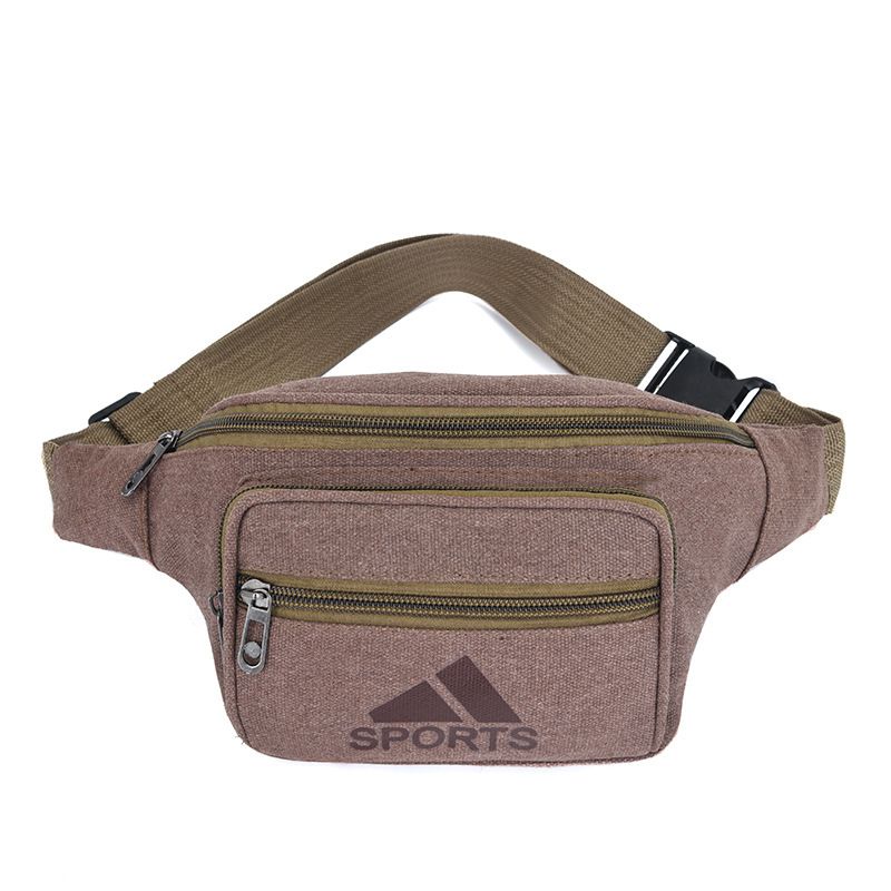 Canvas waist bag, washed with water, men's and women's mobile phone, diagonal span, large capacity wallet, travel fashion shoulder bag