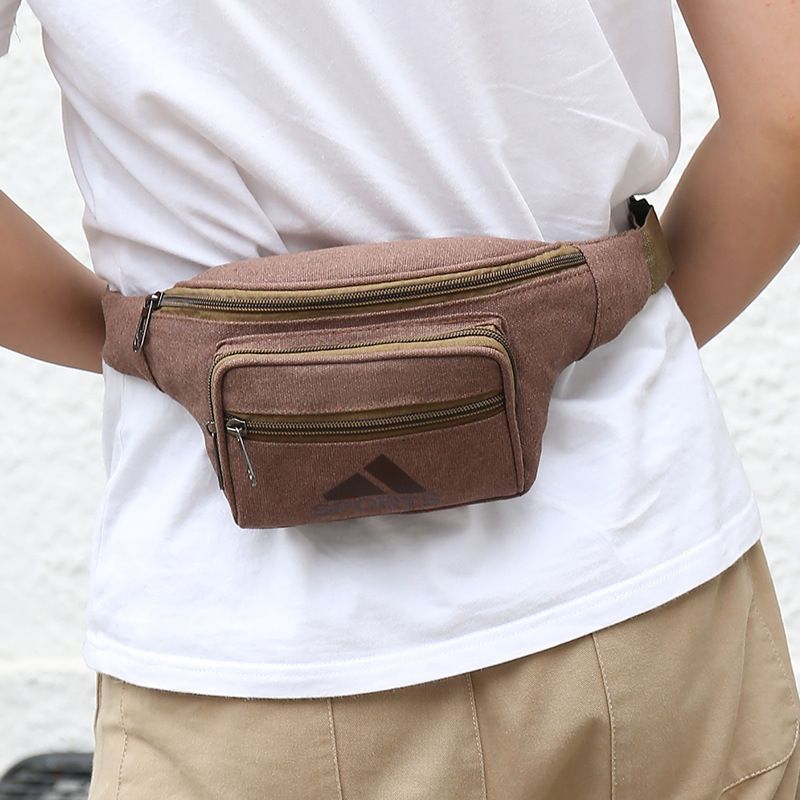 Canvas waist bag, washed with water, men's and women's mobile phone, diagonal span, large capacity wallet, travel fashion shoulder bag