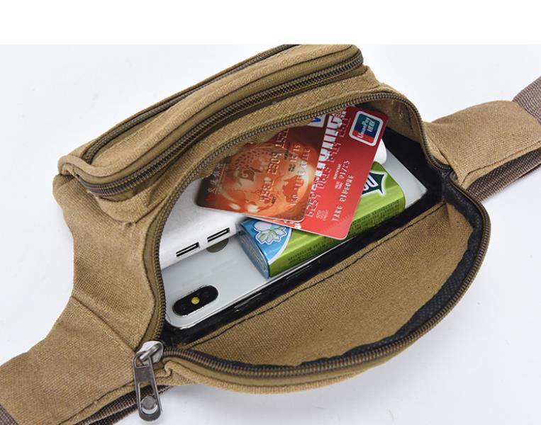 Canvas waist bag, washed with water, men's and women's mobile phone, diagonal span, large capacity wallet, travel fashion shoulder bag