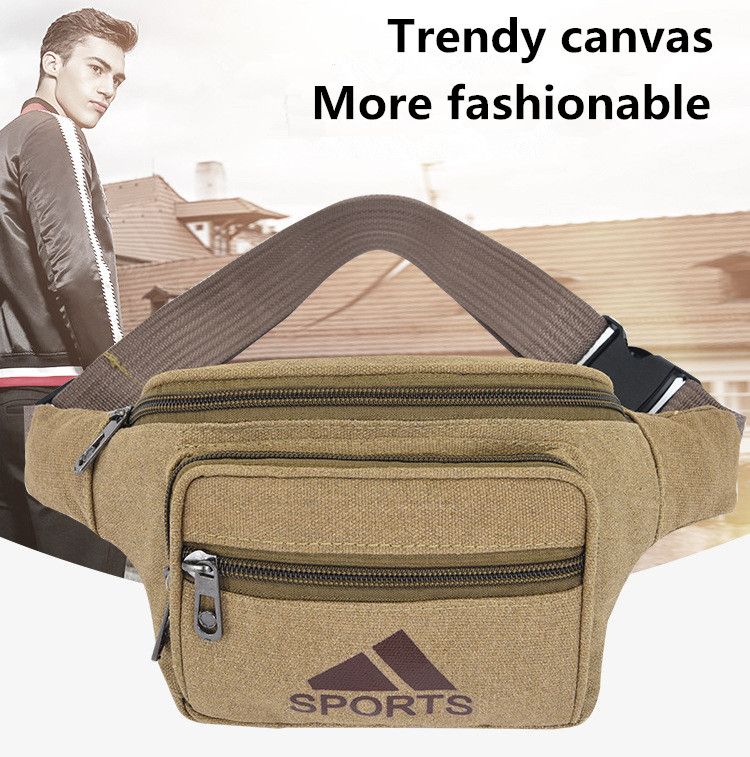 Canvas waist bag, washed with water, men's and women's mobile phone, diagonal span, large capacity wallet, travel fashion shoulder bag