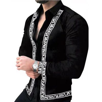 European and American men's clothing spring and autumn new casual trend men's long sleeved shirt plus size shirt 3D printed shirt