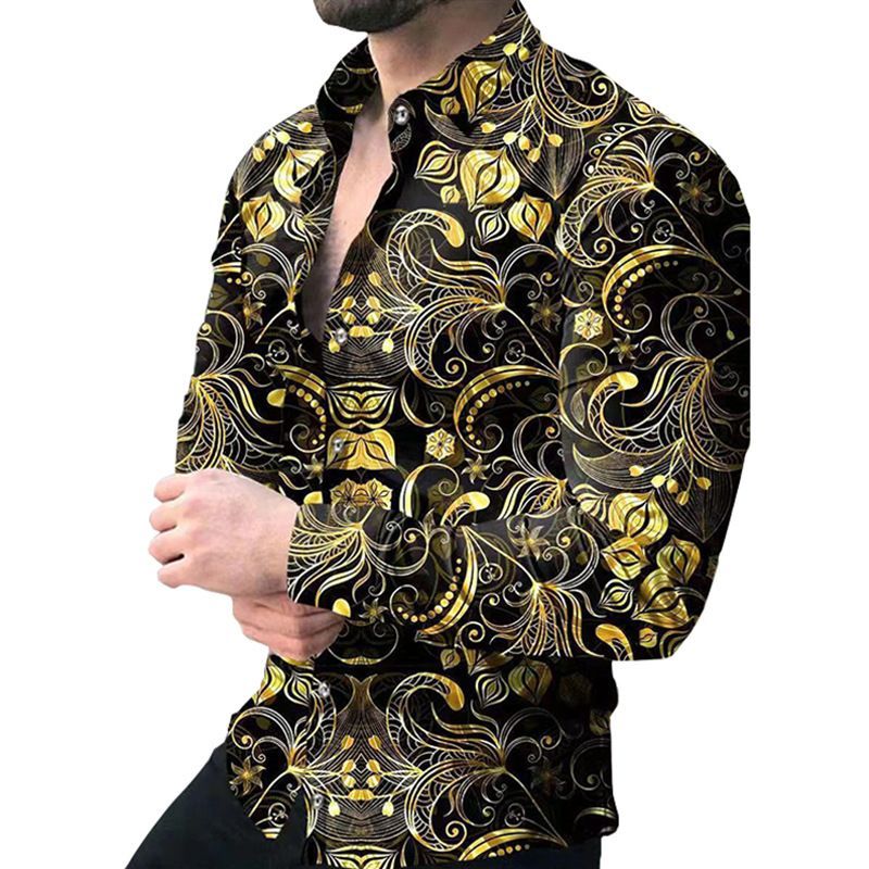 European and American men's clothing spring and autumn new casual trend men's long sleeved shirt plus size shirt 3D printed shirt