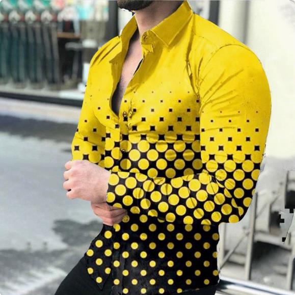 European and American men's clothing spring and autumn new casual trend men's long sleeved shirt plus size shirt 3D printed shirt