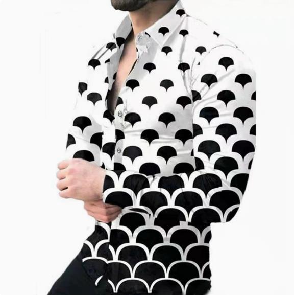 European and American men's clothing spring and autumn new casual trend men's long sleeved shirt plus size shirt 3D printed shirt