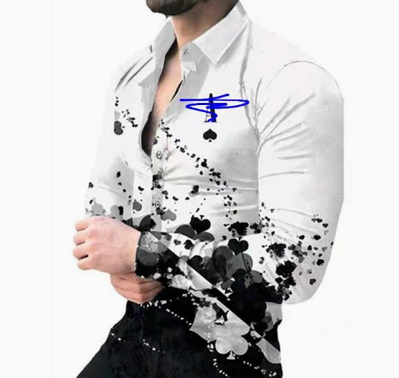European and American men's clothing spring and autumn new casual trend men's long sleeved shirt plus size shirt 3D printed shirt