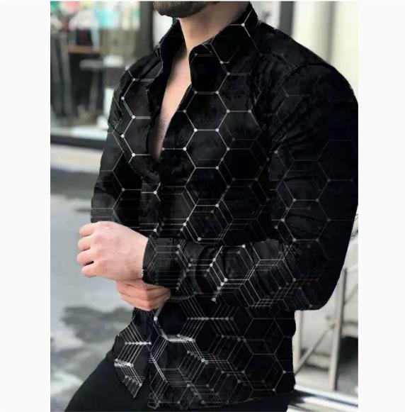 European and American men's clothing spring and autumn new casual trend men's long sleeved shirt plus size shirt 3D printed shirt