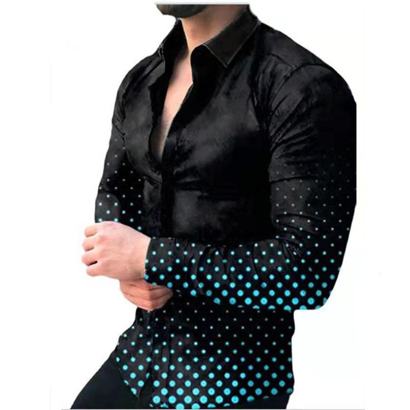 European and American men's clothing spring and autumn new casual trend men's long sleeved shirt plus size shirt 3D printed shirt
