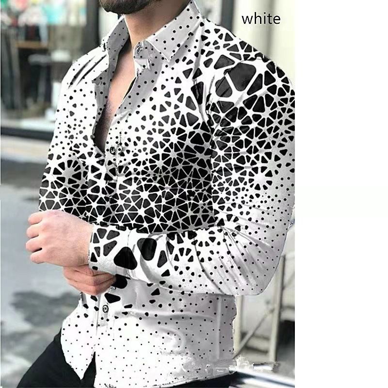 European and American men's clothing spring and autumn new casual trend men's long sleeved shirt plus size shirt 3D printed shirt