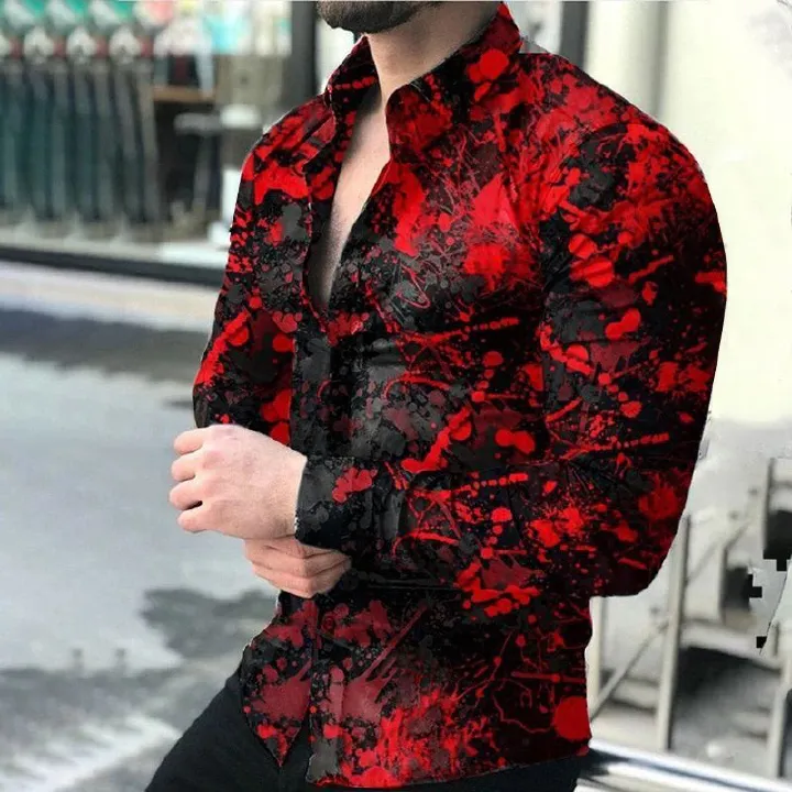 European and American men's clothing spring and autumn new casual trend men's long sleeved shirt plus size shirt 3D printed shirt