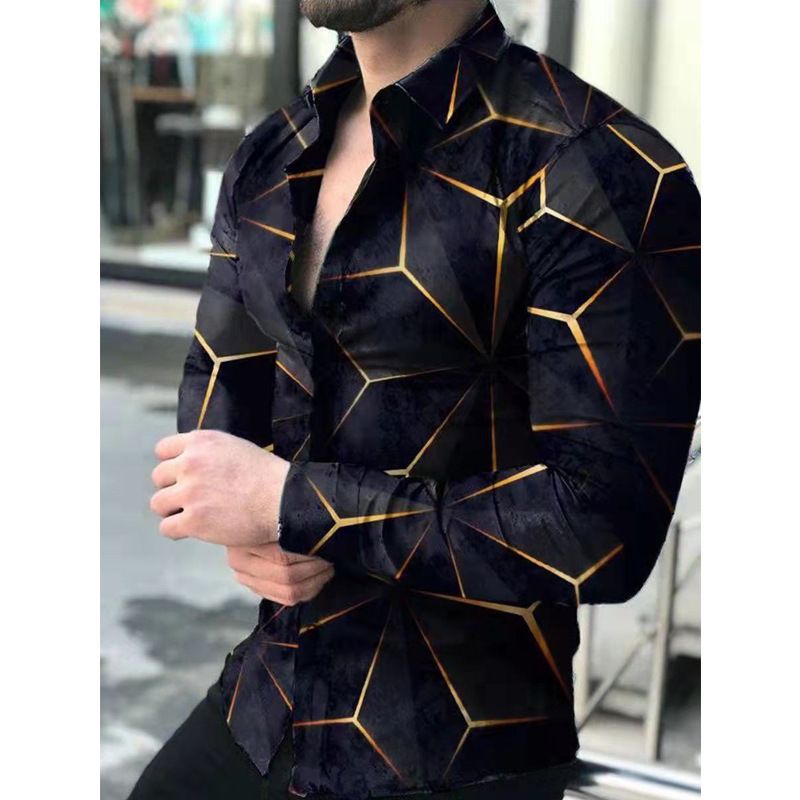 European and American men's clothing spring and autumn new casual trend men's long sleeved shirt plus size shirt 3D printed shirt