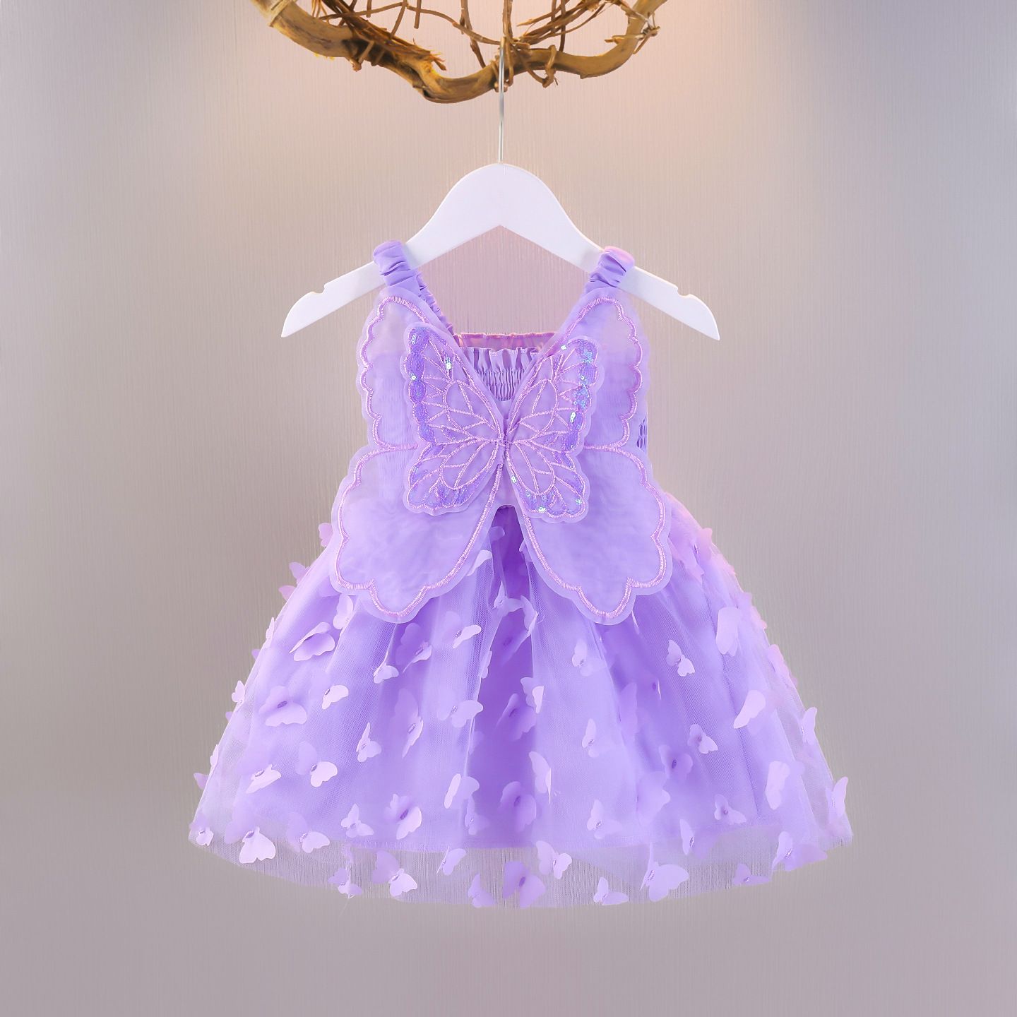 Girls' Summer Children's Three Dimensional Bow Girls' Princess Mesh Vest Pearl Strap Dress