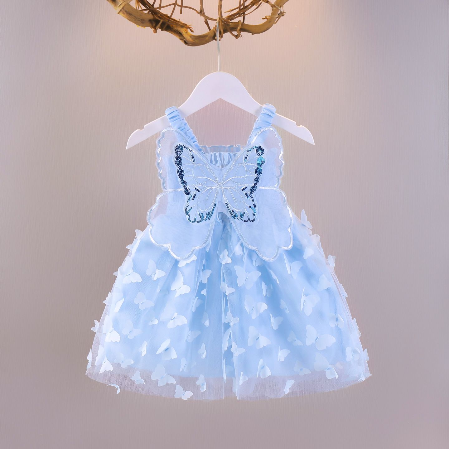 Girls' Summer Children's Three Dimensional Bow Girls' Princess Mesh Vest Pearl Strap Dress