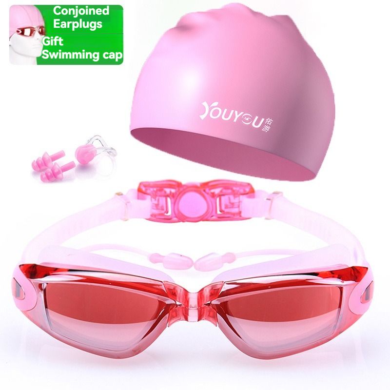 Hot selling high-definition waterproof and anti fog swimming goggles, men's and women's adult eye protection, fashionable swimming goggles, swimming cap set