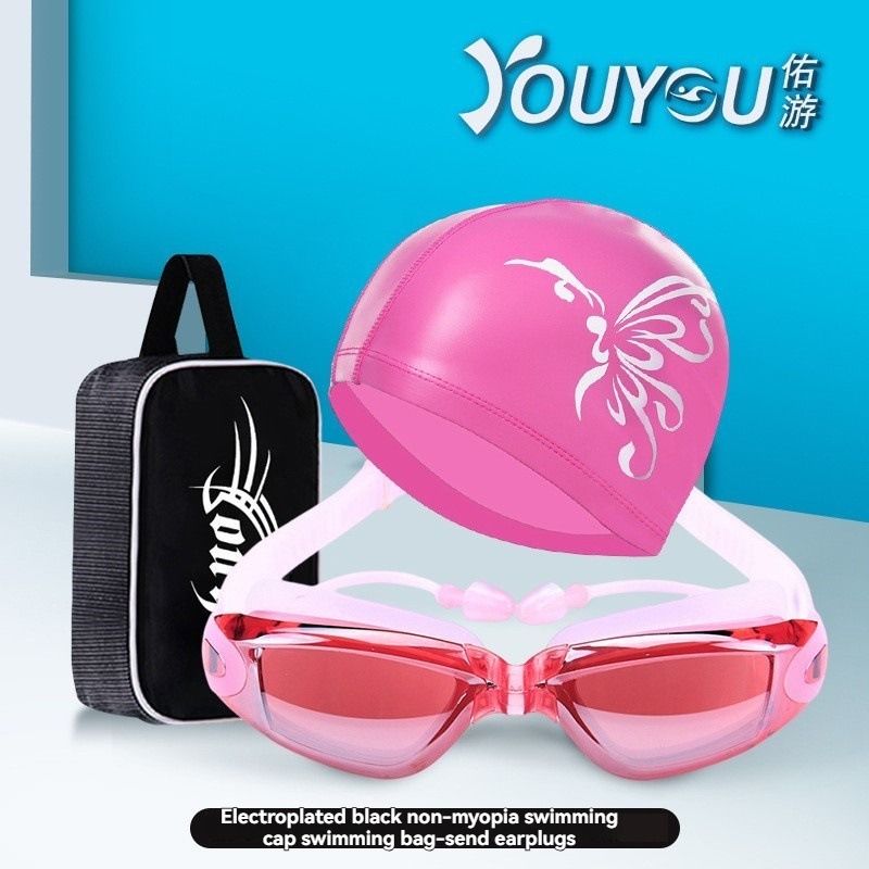 Hot selling high-definition waterproof and anti fog swimming goggles, men's and women's adult eye protection, fashionable swimming goggles, swimming cap set