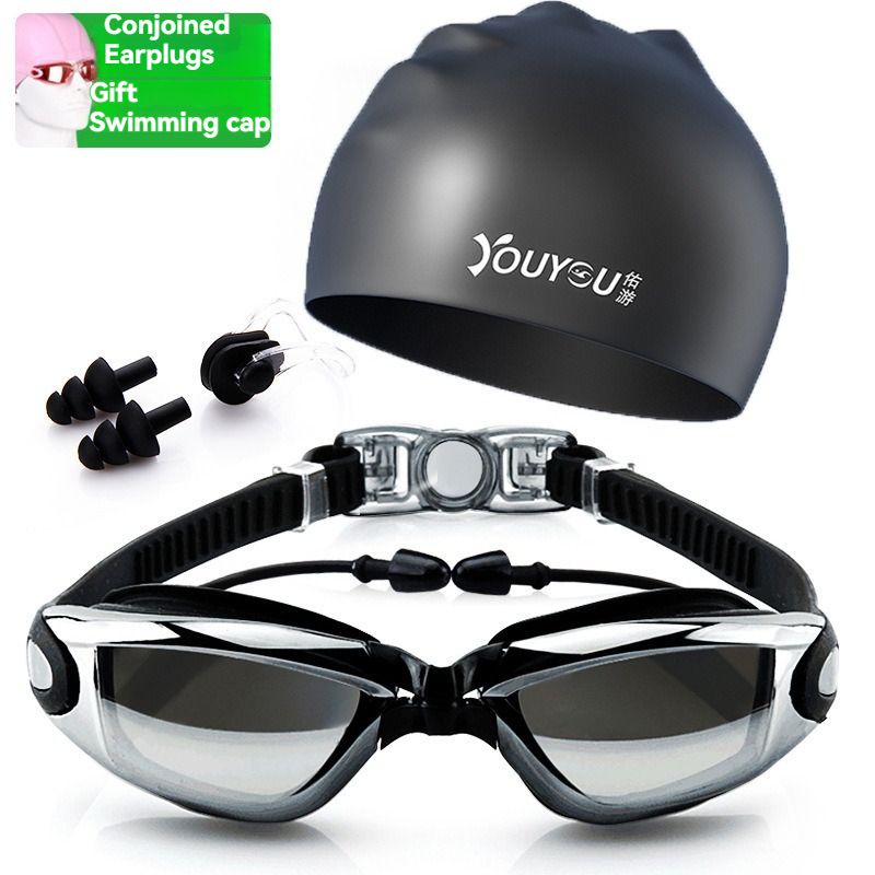 Hot selling high-definition waterproof and anti fog swimming goggles, men's and women's adult eye protection, fashionable swimming goggles, swimming cap set
