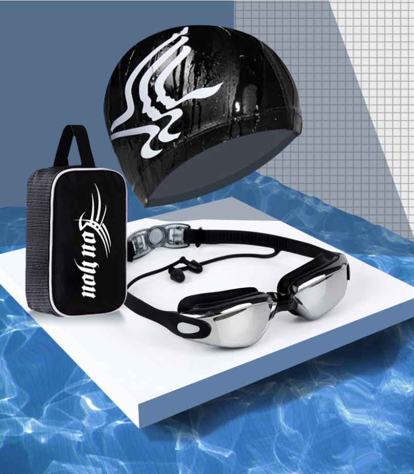 Hot selling high-definition waterproof and anti fog swimming goggles, men's and women's adult eye protection, fashionable swimming goggles, swimming cap set