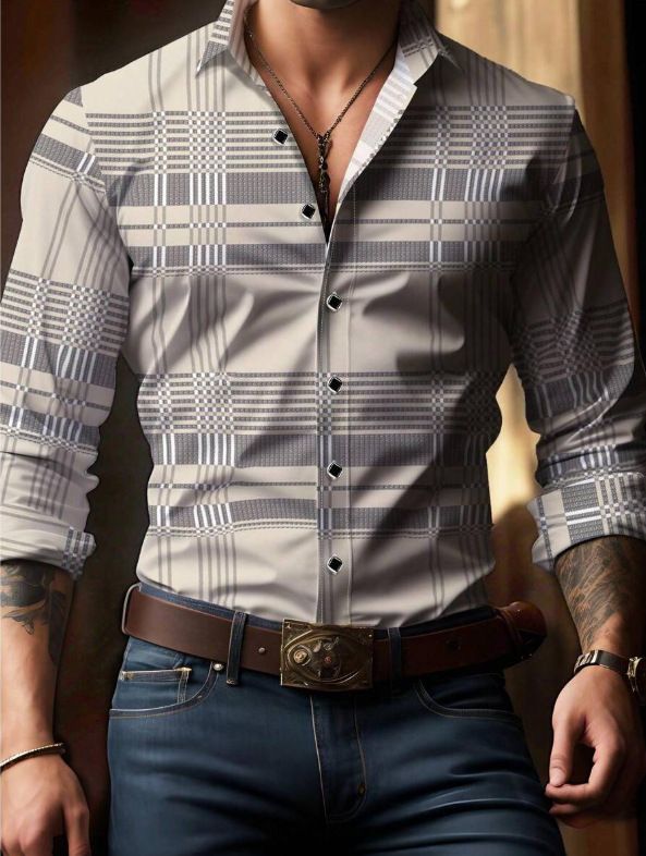 Autumn and winter men's casual slim fit long sleeved shirt men's top shirt men's clothing