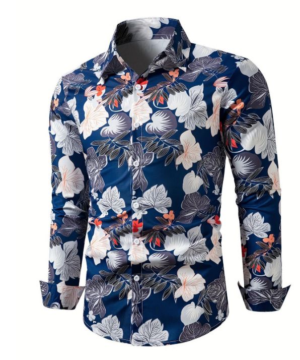 Spring and Autumn men's casual lapel long sleeved shirt 3D printed men's trendy shirt men's clothing