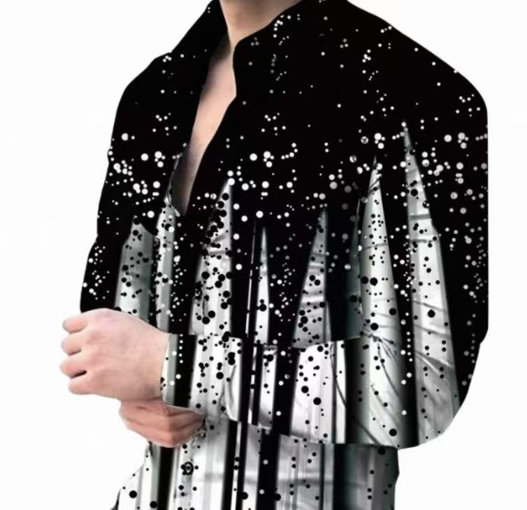 Spring and Autumn men's casual lapel long sleeved shirt 3D printed men's trendy shirt men's clothing
