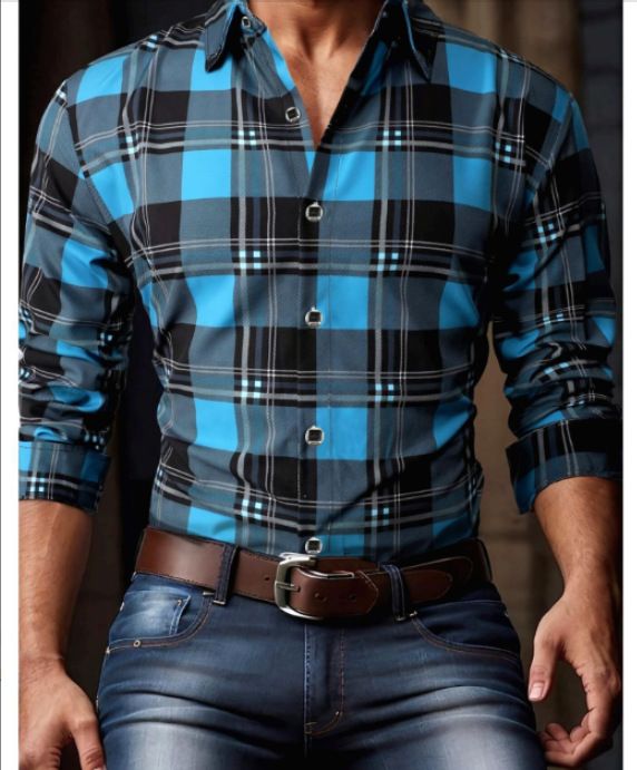 Spring and Autumn men's casual lapel long sleeved shirt 3D printed men's trendy shirt men's clothing