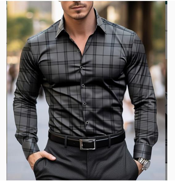 Spring and Autumn men's casual lapel long sleeved shirt 3D printed men's trendy shirt men's clothing