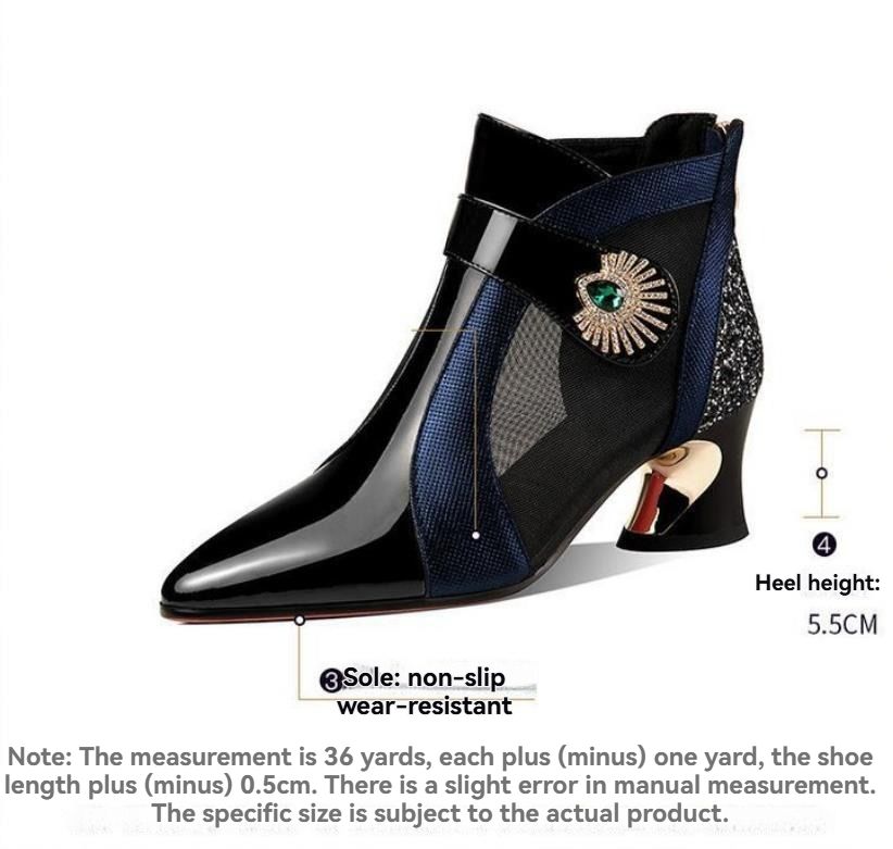 Spring/Summer New Women's Fashion Sexy Pointed Coarse Heel Sandals Coarse Heel Baotou Cool Boots Middle Heel Mesh Boots Hollow Mesh Boots Women's Shoes