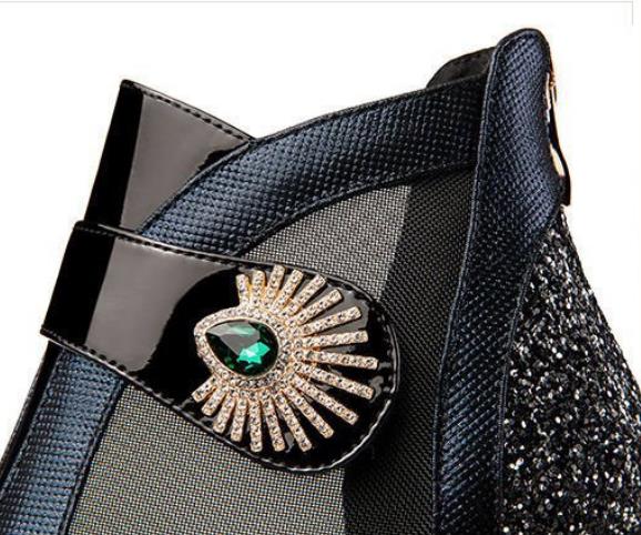 Spring/Summer New Women's Fashion Sexy Pointed Coarse Heel Sandals Coarse Heel Baotou Cool Boots Middle Heel Mesh Boots Hollow Mesh Boots Women's Shoes