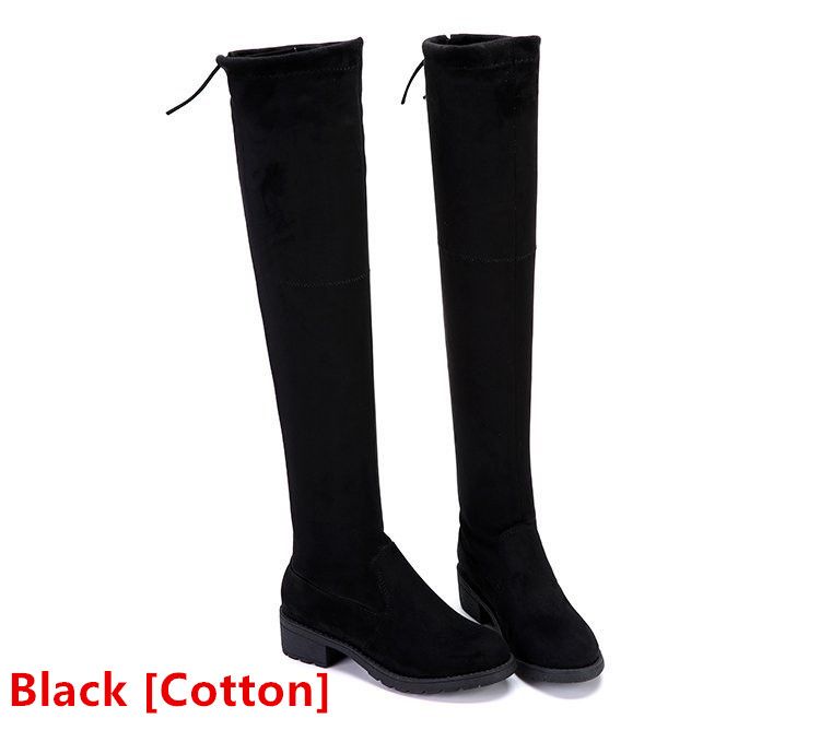 Autumn and winter new comfortable over the knee flat boots with low heels, black slim and elastic high top boots for women