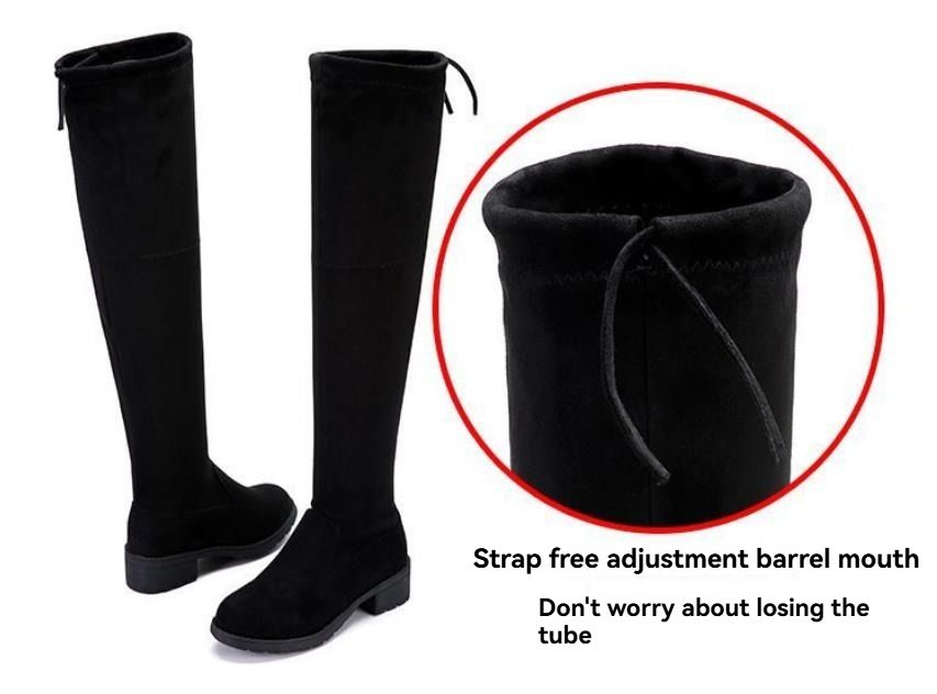 Autumn and winter new comfortable over the knee flat boots with low heels, black slim and elastic high top boots for women