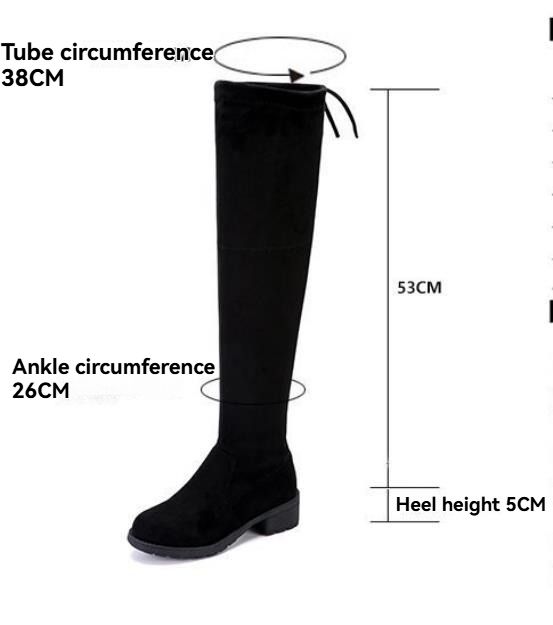 Autumn and winter new comfortable over the knee flat boots with low heels, black slim and elastic high top boots for women