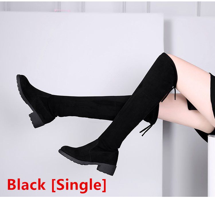 Autumn and winter new comfortable over the knee flat boots with low heels, black slim and elastic high top boots for women