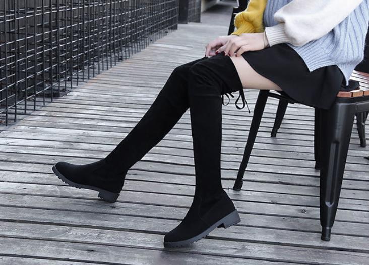 Autumn and winter new women's flat bottomed anti slip knee high boots, suede high boots, women's long boots, knee high boots, slim leg elastic boots, women's shoes