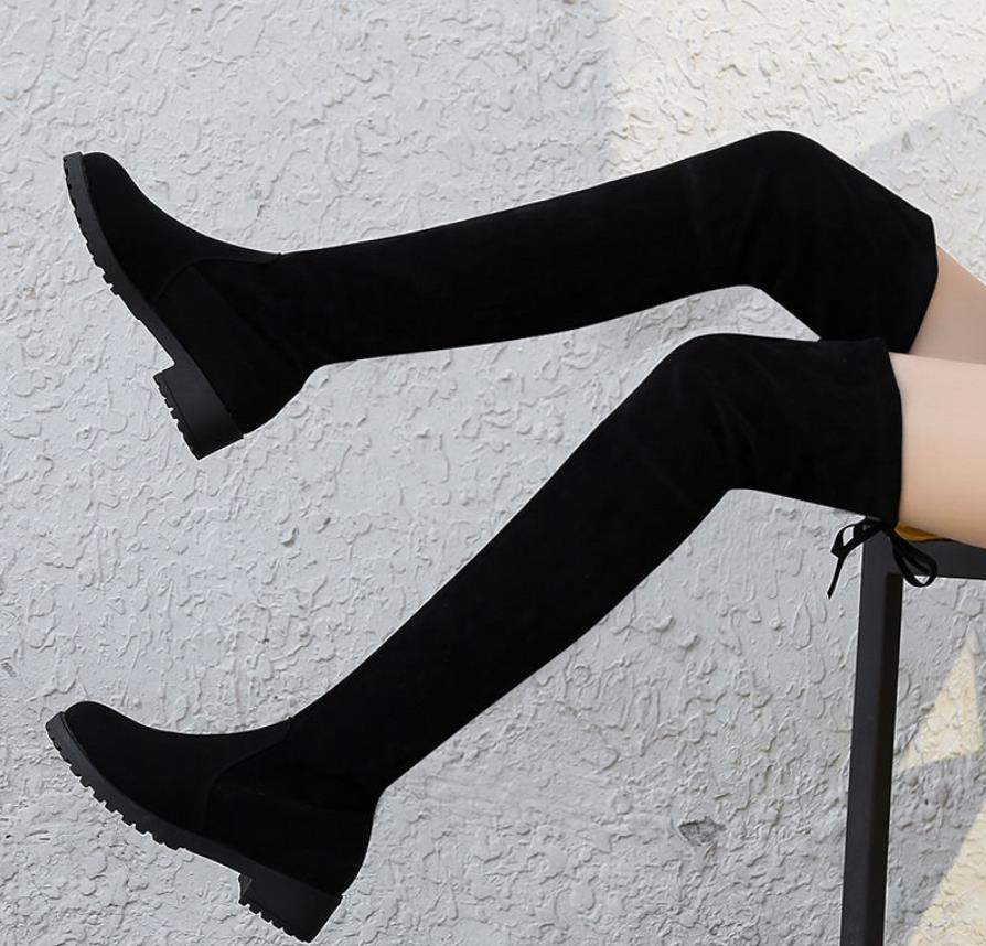 Autumn and winter new women's flat bottomed anti slip knee high boots, suede high boots, women's long boots, knee high boots, slim leg elastic boots, women's shoes