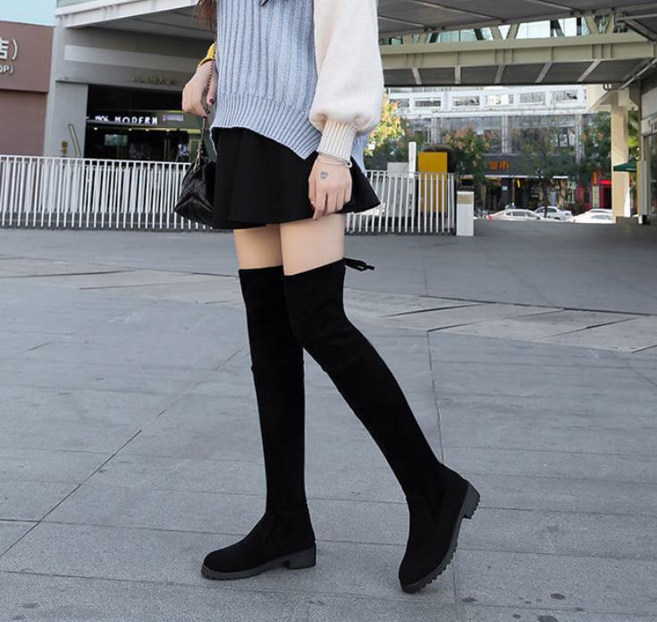 Autumn and winter new women's flat bottomed anti slip knee high boots, suede high boots, women's long boots, knee high boots, slim leg elastic boots, women's shoes