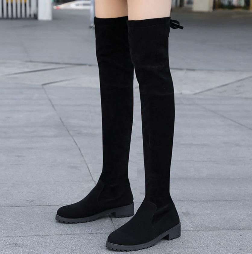 Autumn and winter new women's flat bottomed anti slip knee high boots, suede high boots, women's long boots, knee high boots, slim leg elastic boots, women's shoes
