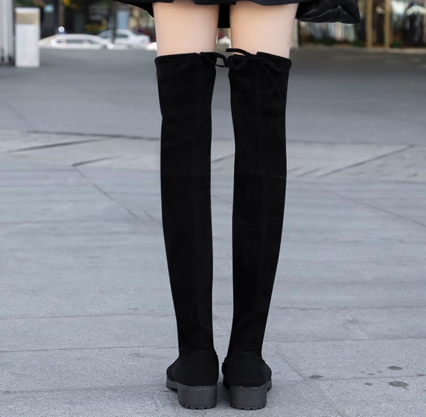 Autumn and winter new women's flat bottomed anti slip knee high boots, suede high boots, women's long boots, knee high boots, slim leg elastic boots, women's shoes