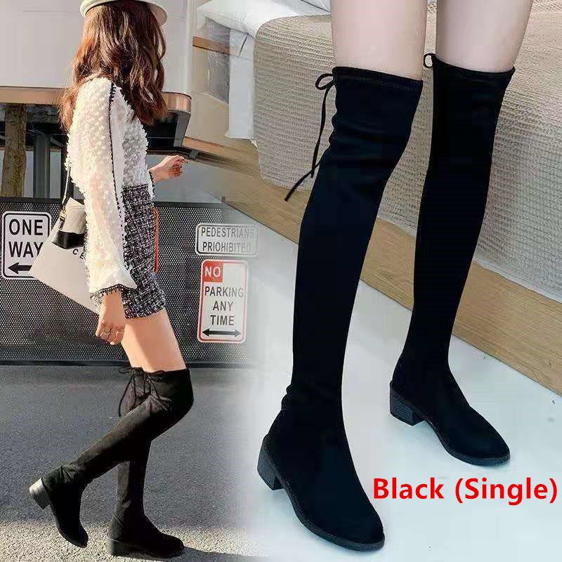 Autumn and winter new women's flat bottomed anti slip knee high boots, suede high boots, women's long boots, knee high boots, slim leg elastic boots, women's shoes