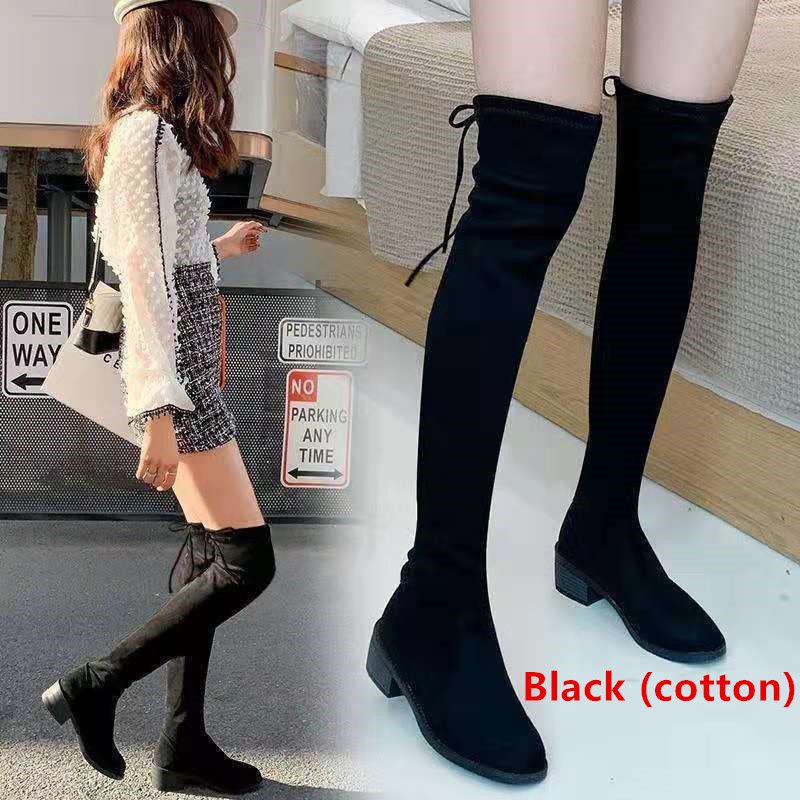 Autumn and winter new women's flat bottomed anti slip knee high boots, suede high boots, women's long boots, knee high boots, slim leg elastic boots, women's shoes