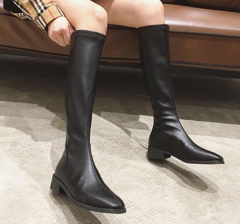 Autumn and winter women's versatile waterproof and anti slip square toe boots with a height not exceeding the knee, straight leg boots, slim and long leg, knight boots, women's boots, women's shoes