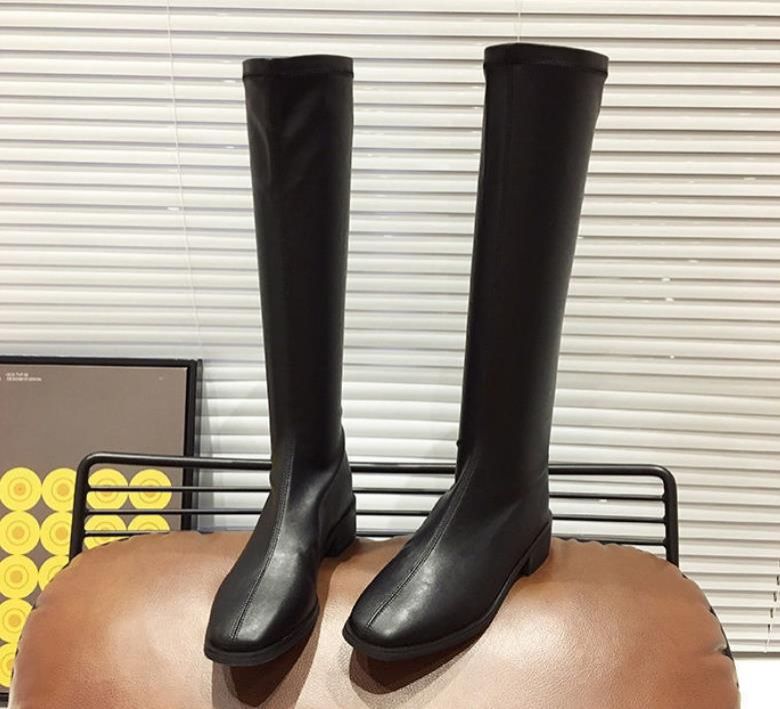 Autumn and winter women's versatile waterproof and anti slip square toe boots with a height not exceeding the knee, straight leg boots, slim and long leg, knight boots, women's boots, women's shoes