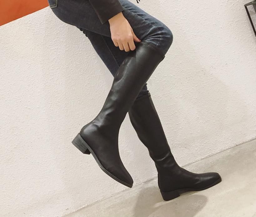 Autumn and winter women's versatile waterproof and anti slip square toe boots with a height not exceeding the knee, straight leg boots, slim and long leg, knight boots, women's boots, women's shoes